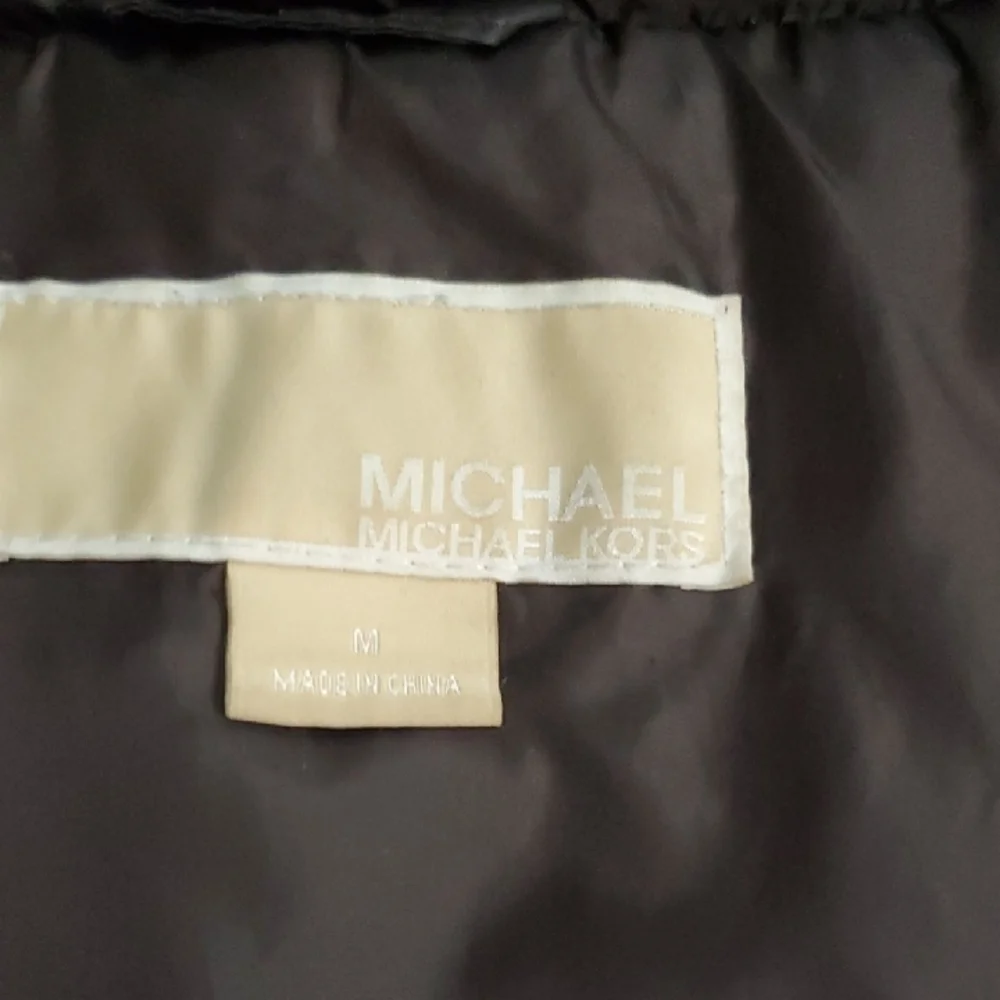 Michael Kors Chocolate Puffer Coat with Faux Fur Trim Size Medium